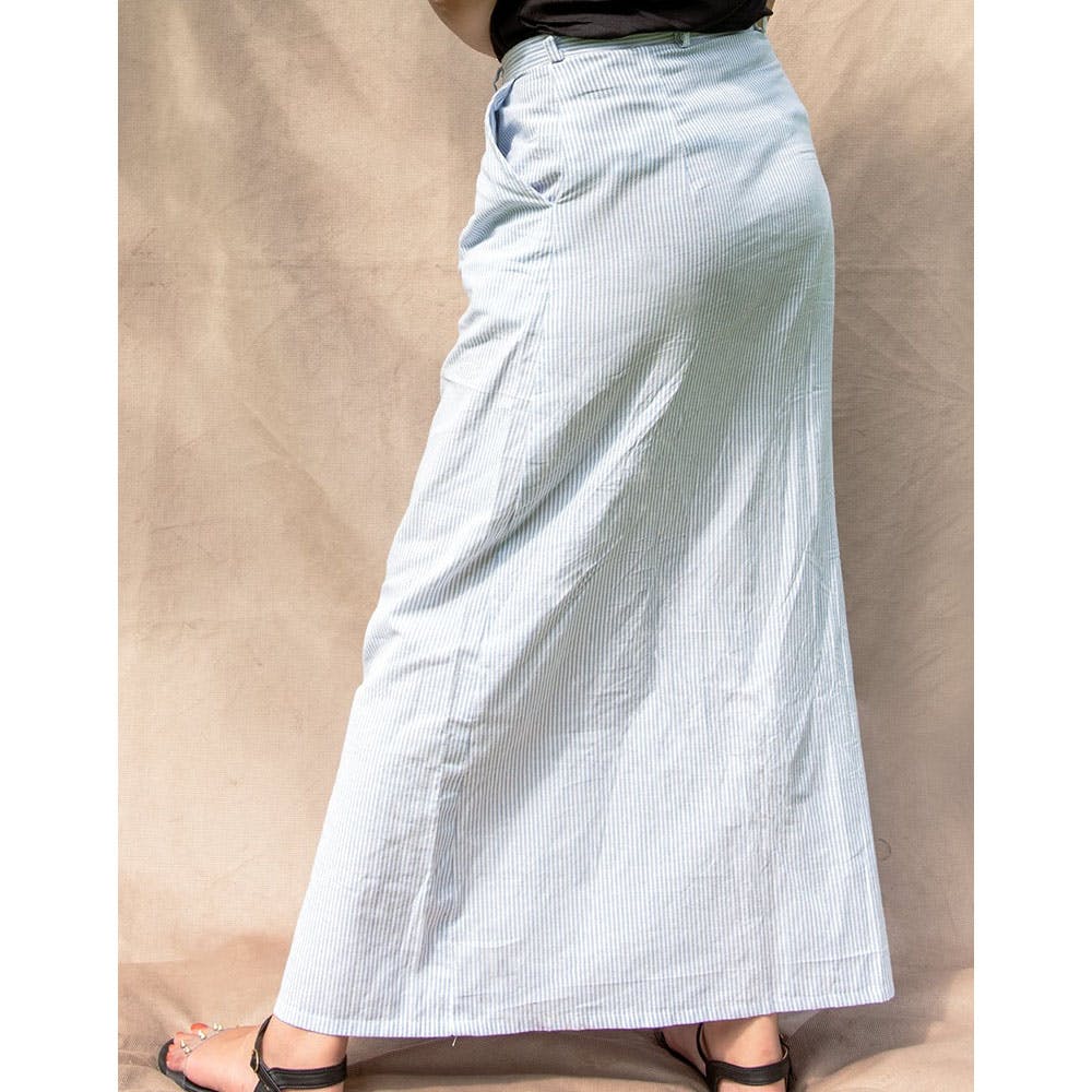 Two-Tone Striped Button Down Long Skirt