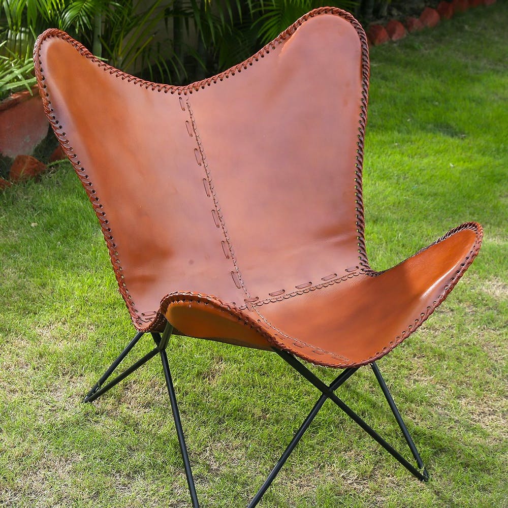 Butterfly Leather Chair With Iron Legs