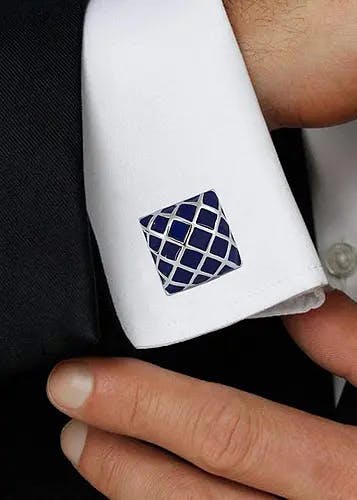 Navy & Silver Checkered Square Cufflinks