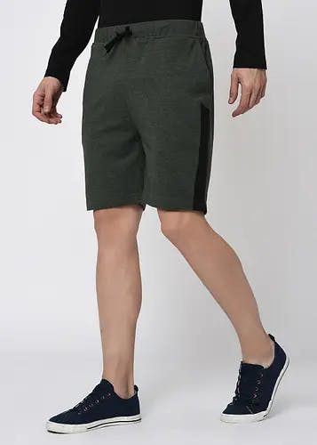 Men Side Panel Detail Green Knitted Shorts