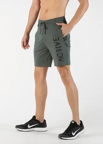 Men Active Graphic Grey Cotton Shorts
