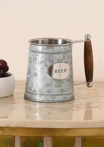 Stainless Steel Quirky Industrial Design Beer Mug With Wooden Handle