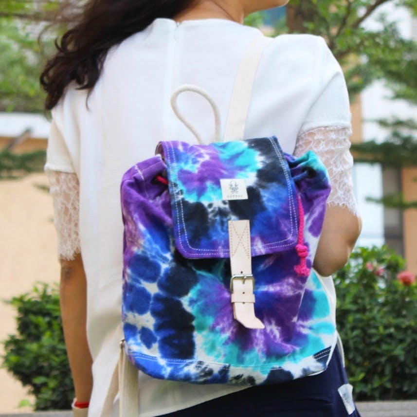 Handmade Tie & Dye Spiral Galaxy Drawstring Backpack