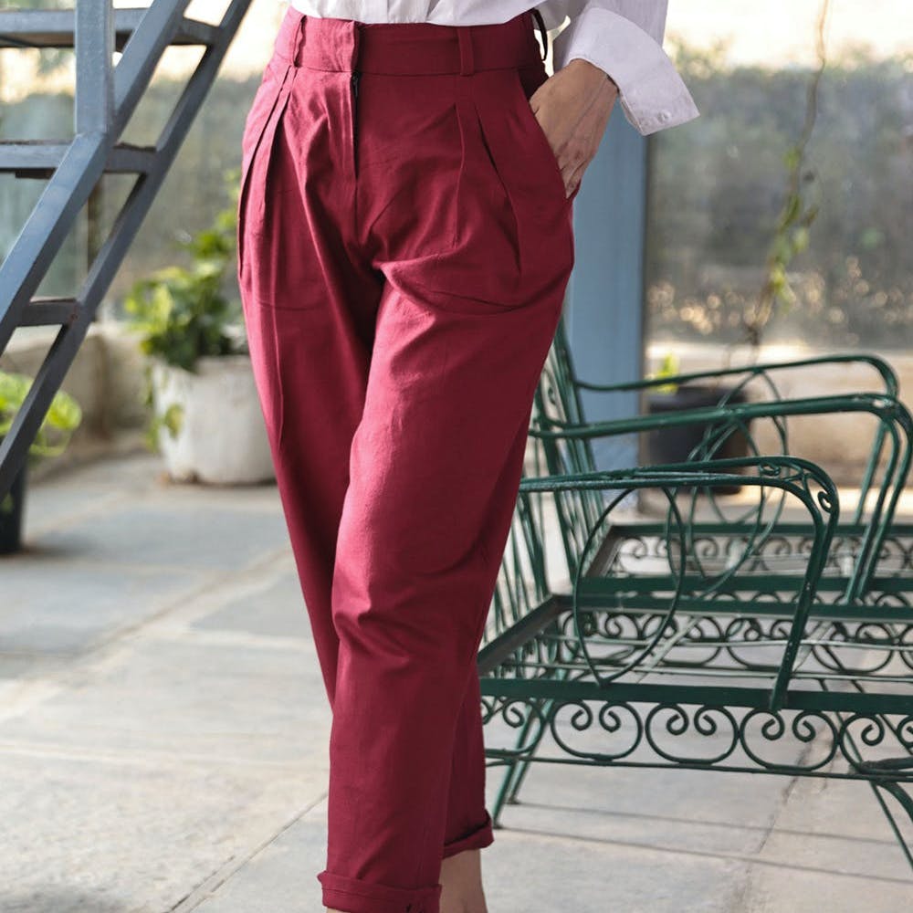 Women Nola Ruby Red Pleated Pants