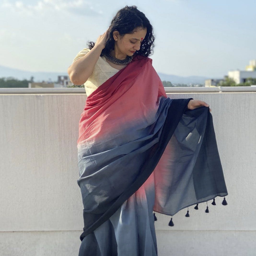 Get Self Design Denim Blue Saree at ₹ 2350 | LBB Shop