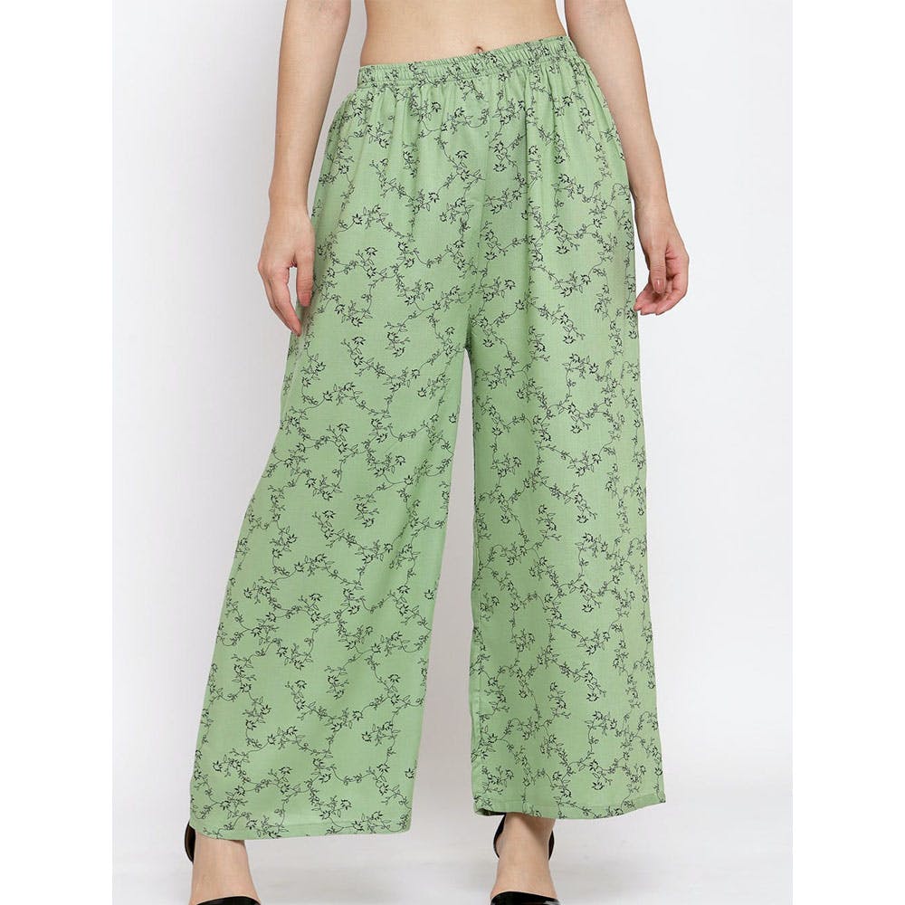Women Delicate Floral & Leaf Printed Wide Leg Palazzos