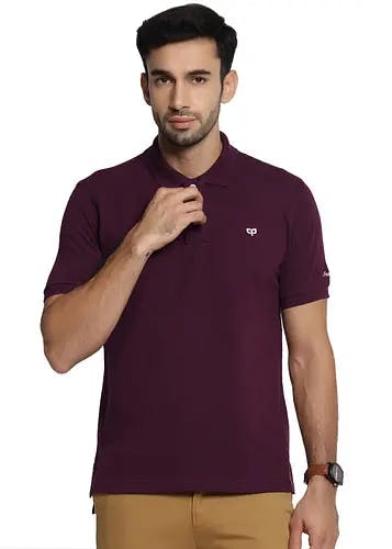 Men Straight Hem Detail Solid Basic Polo Neck T-Shirt
