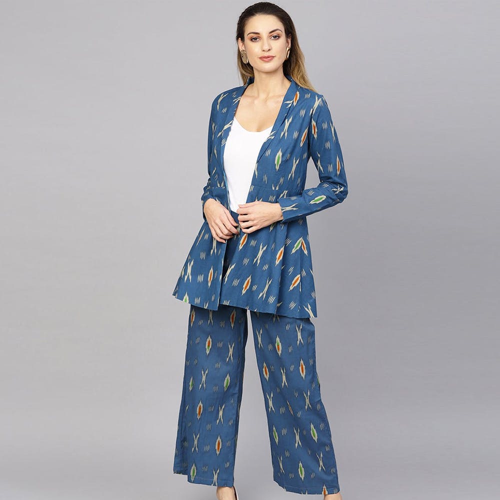 Women Blue Ikat Printed Pantsuit