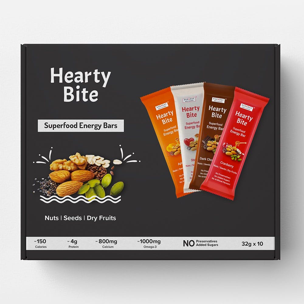 HeartyBite Superfood Energy Bars - Assorted- Pack of 10- 32gm Each