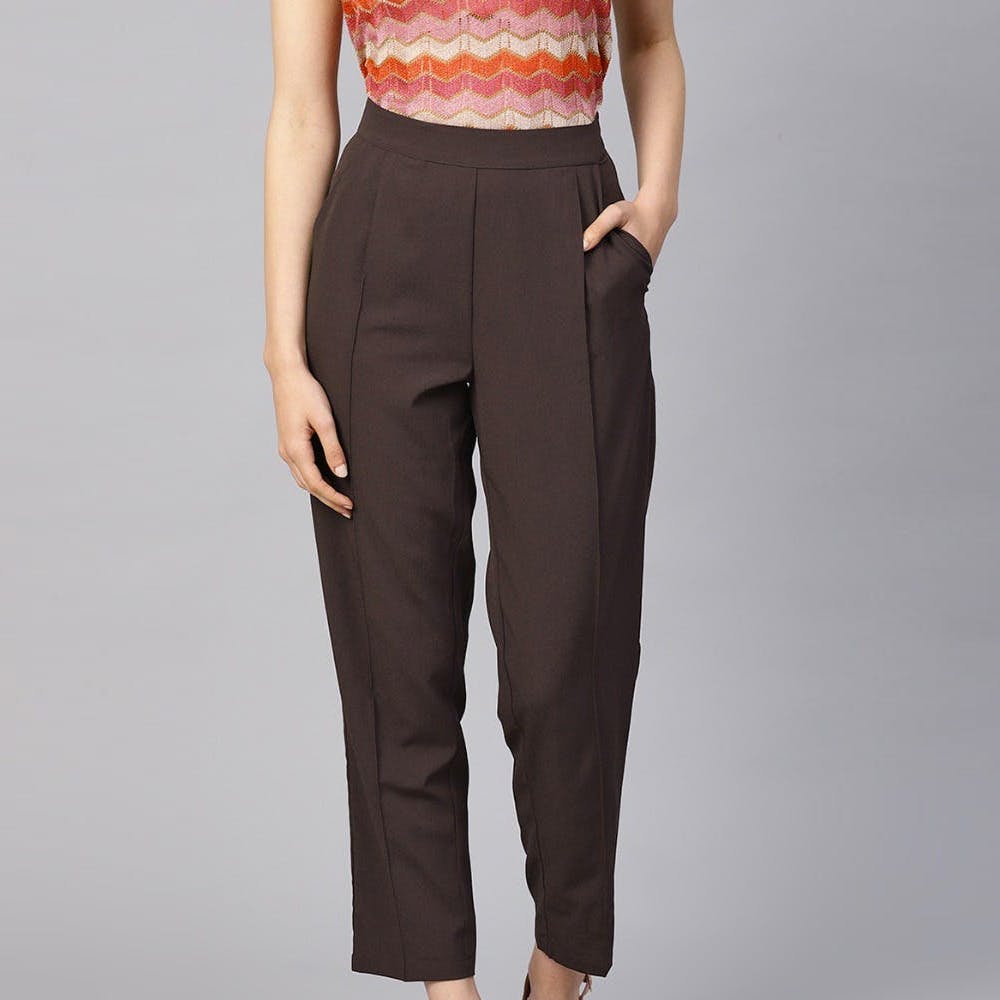 Women Pleated Solid Trousers