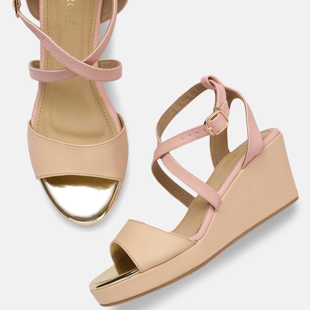 Cross Strappy Solid Platform Wedges