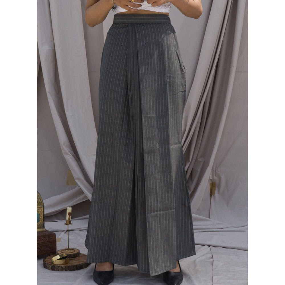 Grey Striped Saree Skirt