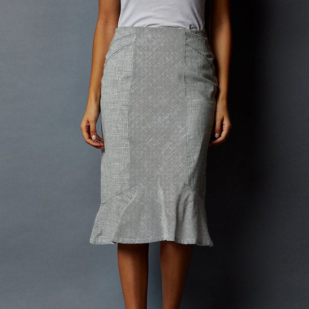 Grey Checkered Paneled Peplum Skirt