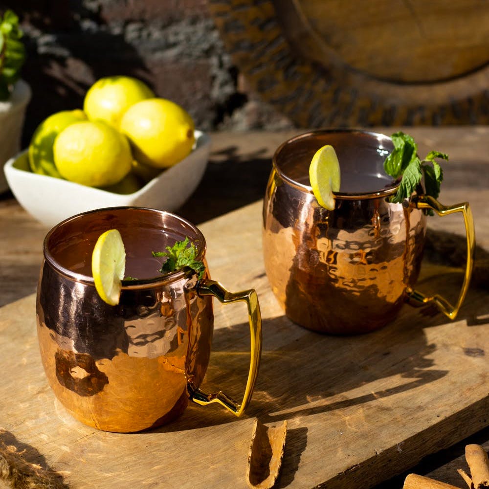 Pure Copper Hammered Moscow Mule Mugs - Set of 2