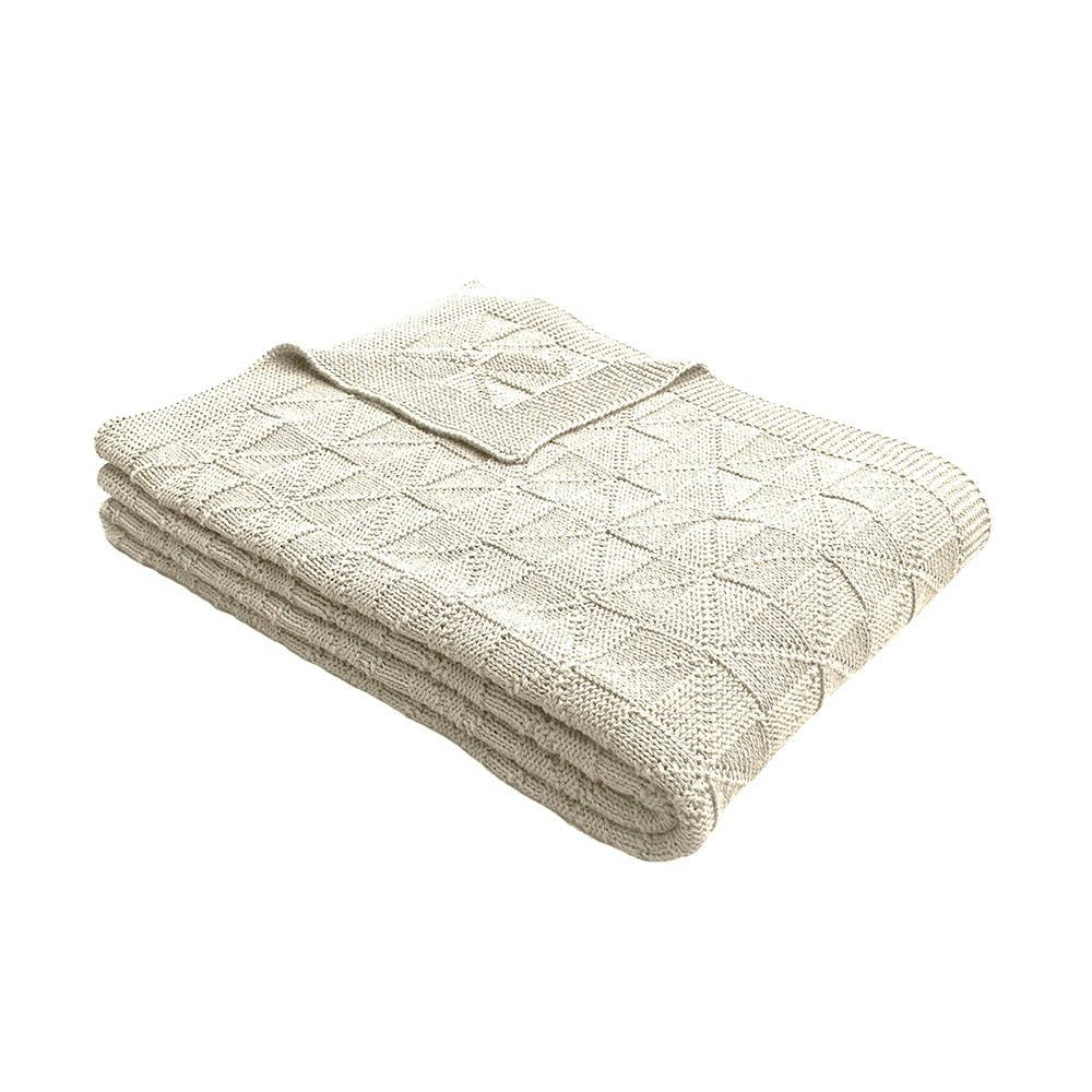 Soft 100% Cotton Knitted Throw 50 x 60 inches - Ivory