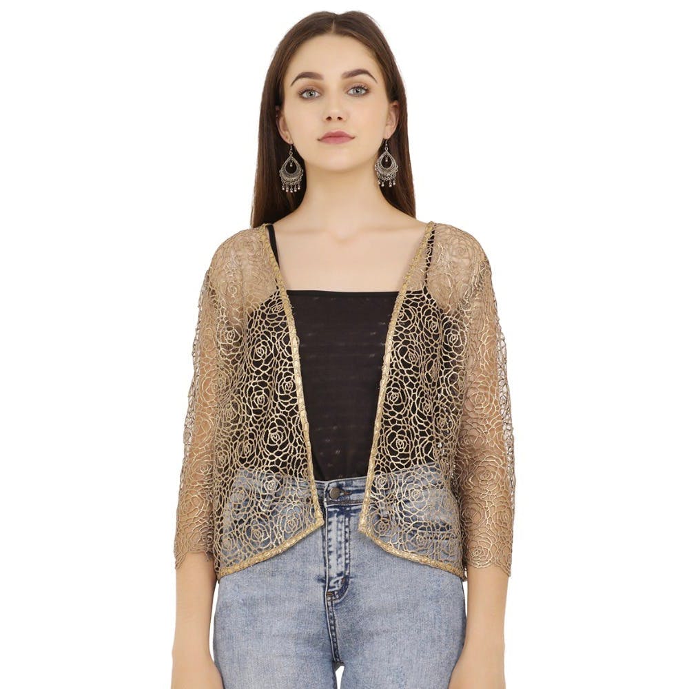 Women Brown Crochet Shrug