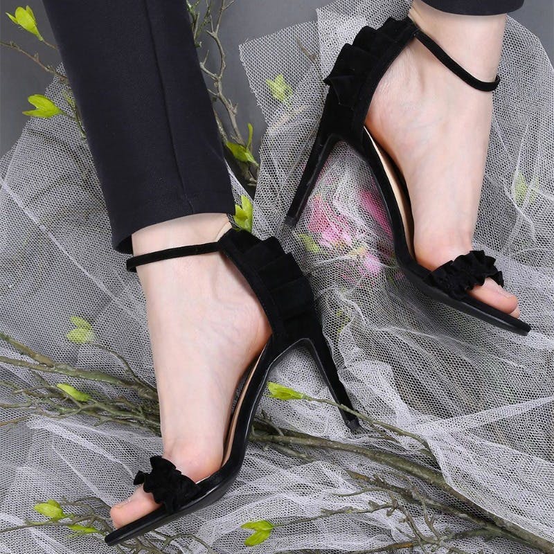 Women Frilled Open-Toe Stilettos