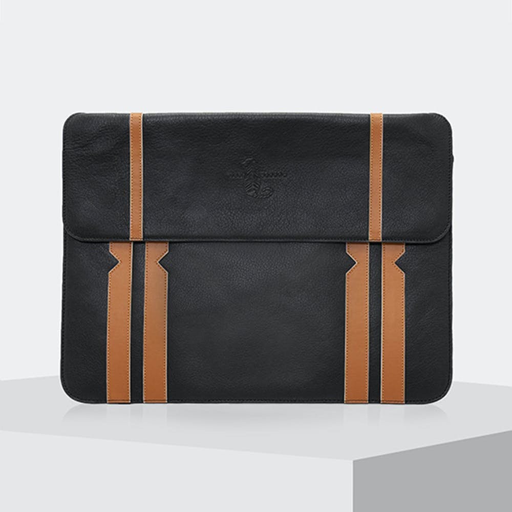 Contrast Panel Detail Solid Leather Laptop Sleeve