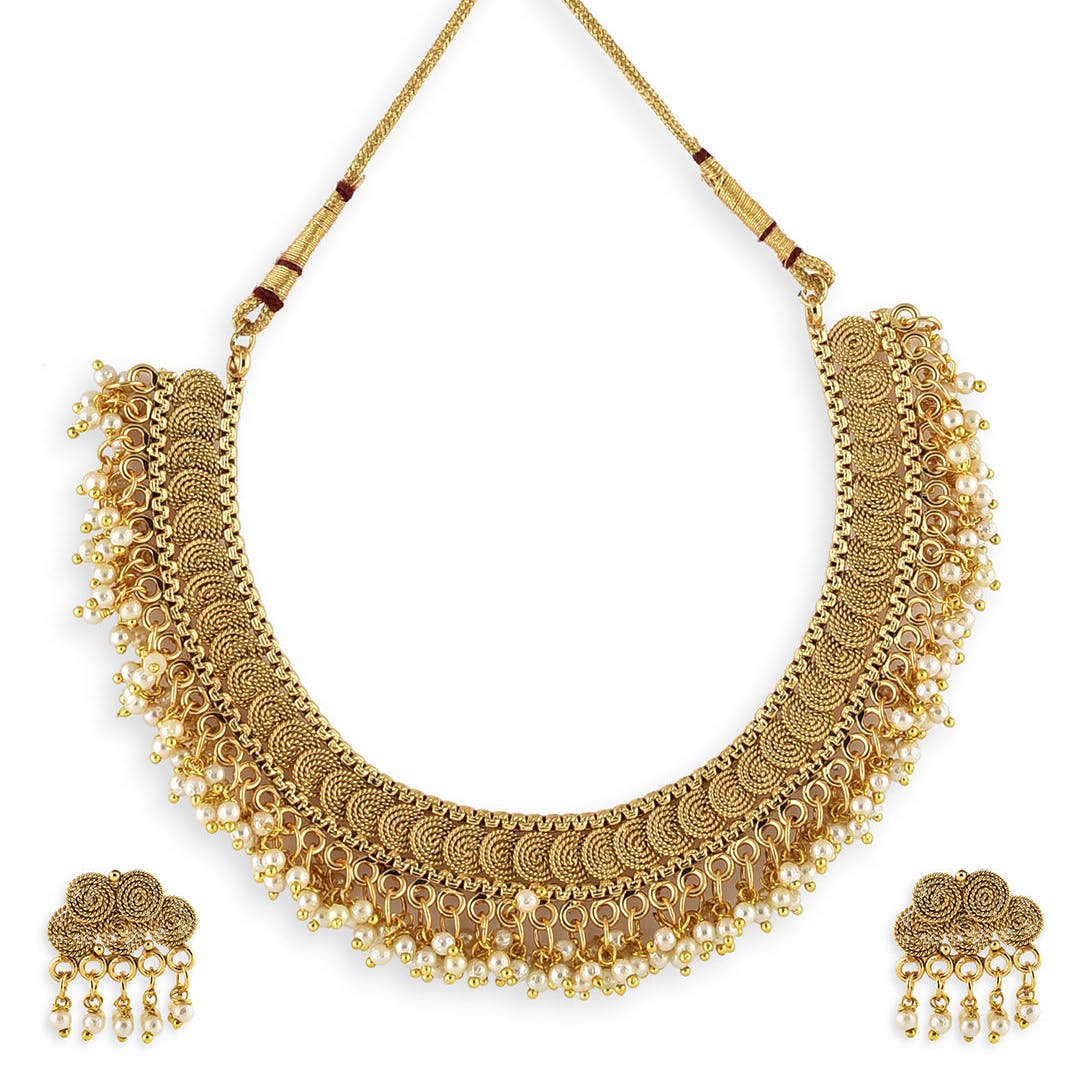 Fida Ethnic Traditional Temple Gold & Pearl Set