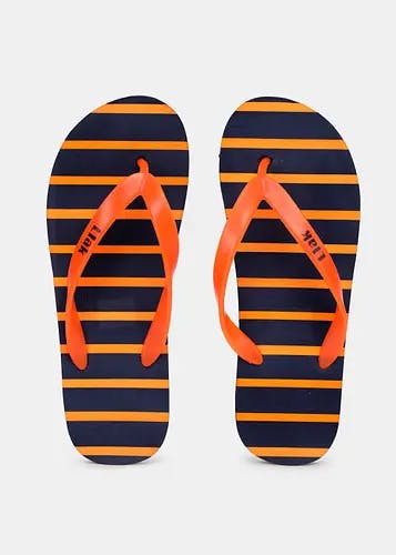 Men Striped Base Detail Orange V-Strap Flip-Flops