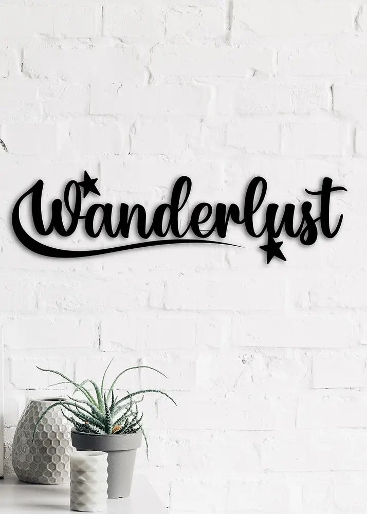 "Wanderlust" Black Engineered Wood Wall Art Cutout