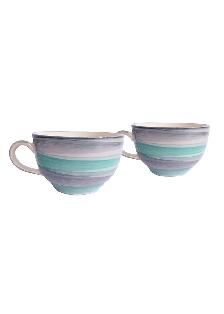 Ocean Ceramic Mugs for Coffee, Tea, Milk 330ml - Cyan & Grey
