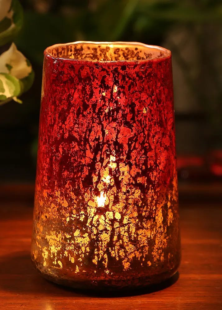 Contemporary Style Decorative Glass Votive In Red Ombre Finish