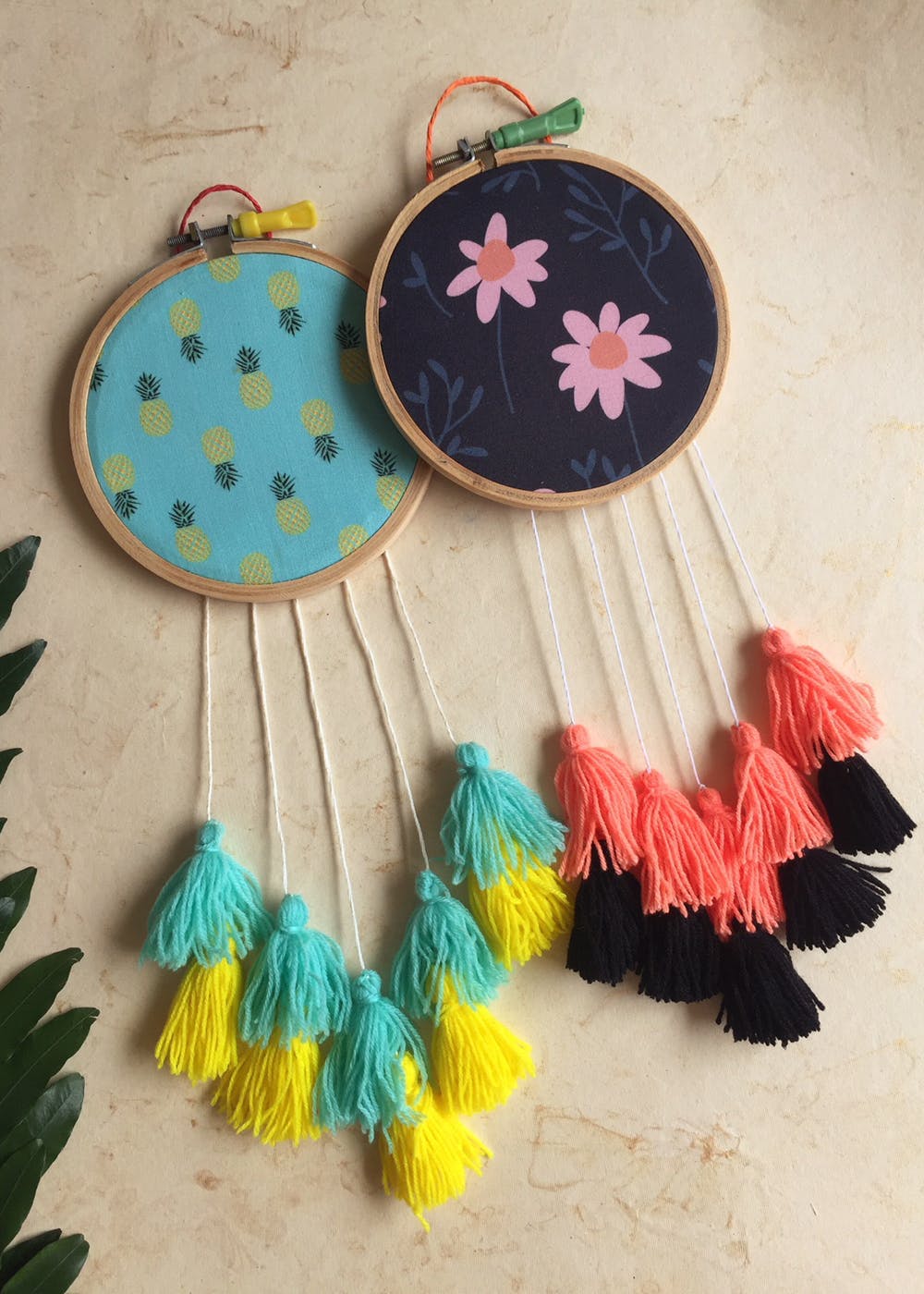 Set of 2 Mini Pineapple & Floral Printed Dream Catcher