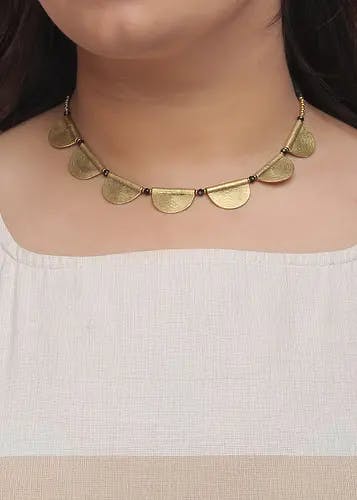 Handcrafted Textured Half Moon Dhokra Necklace