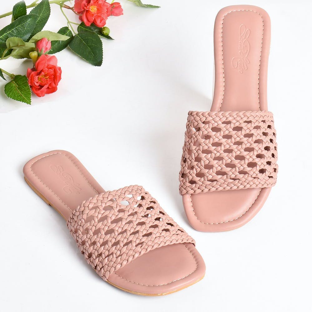 Women Woven Broad Strap Solid Slides