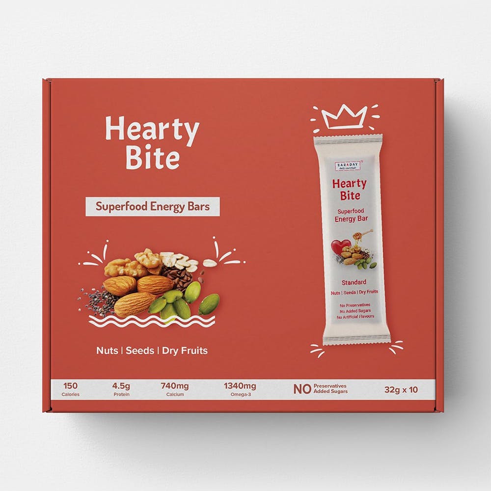 HeartyBite Superfood Energy Bars - Standard- Pack of 10- 32gm Each