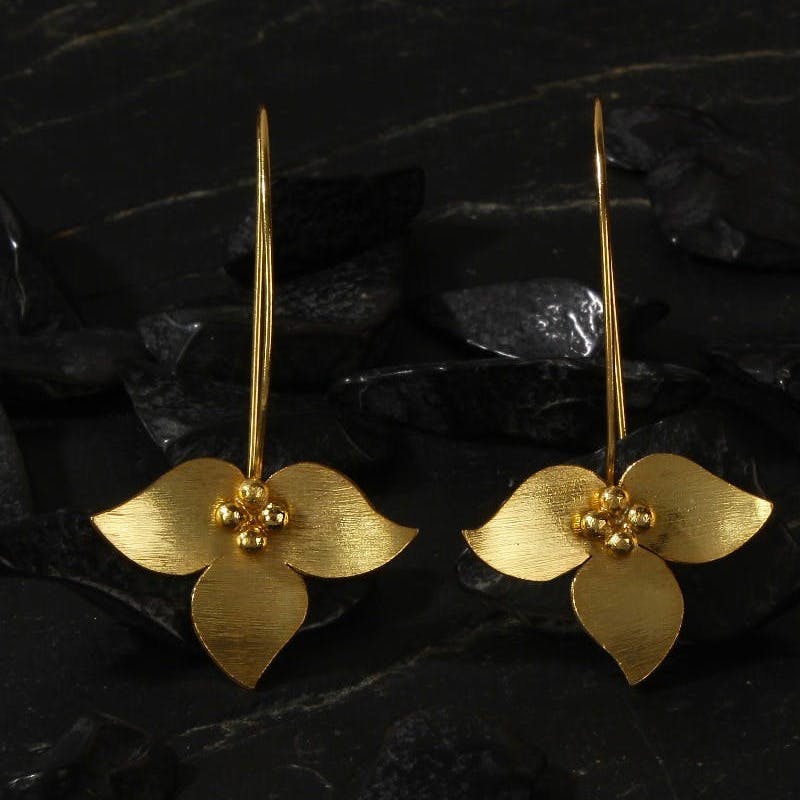 Gold-Plated Floral Petal Drop Earrings