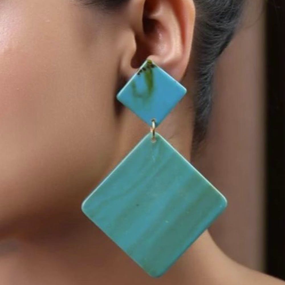 Mint Green Marble Effect Diamond Earrings