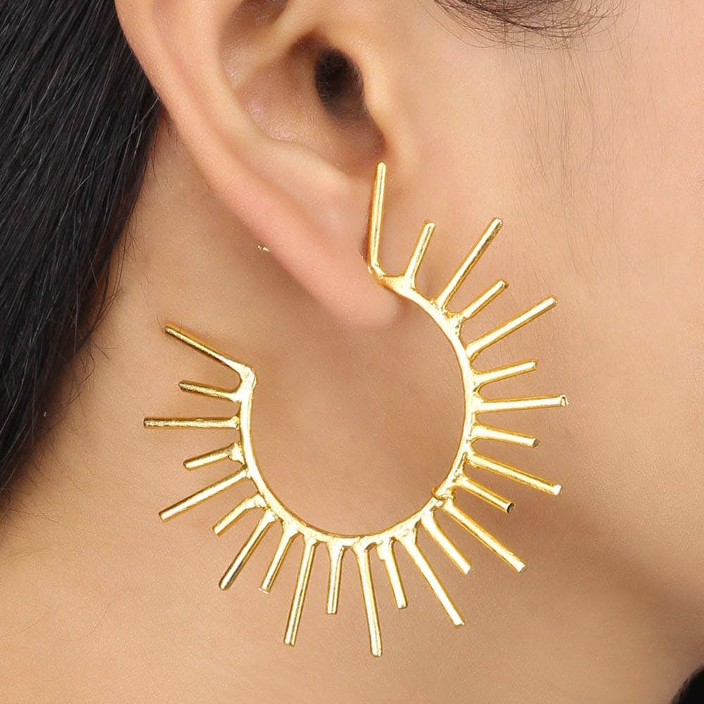 Sun Rays Gold Plated Open Hoops