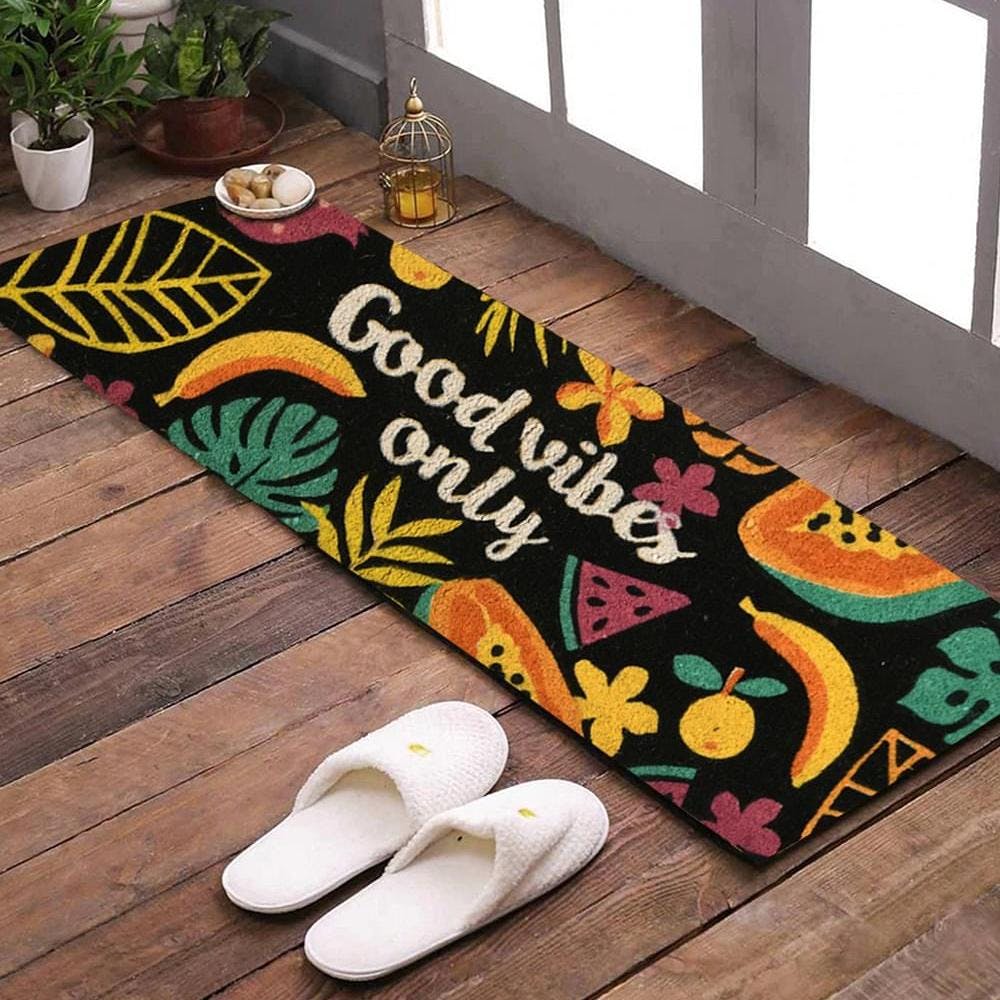 Good Vibes Only Premium Coir and Rubber Quirky Design Door and Floor Mat