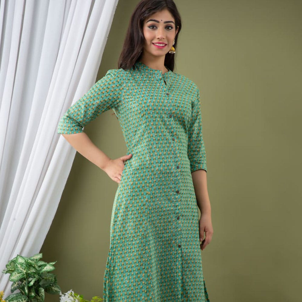 Elegant Design Pure Cotton Kurti with 3/4 Sleeves (Size :XS) #53421 | Buy  Cotton Kurti Online