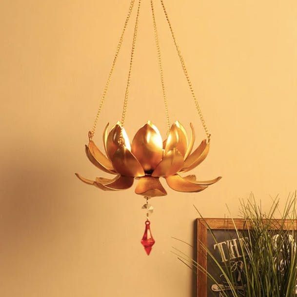 Hanging Lotus Tealight With Beads