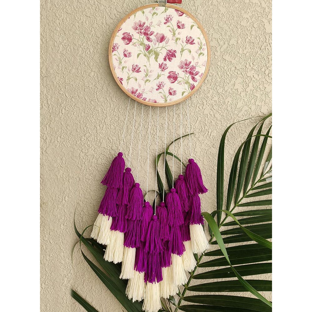 Purple & Cream Tassel Detail Floral Print Dream Catcher