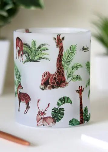 Giraffe Print Frosted Glass Coffee Mug