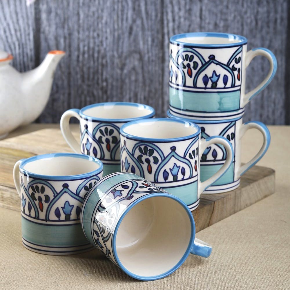 The Royal Crown Blue Ceramic Tea/Coffee Cups Set of Six