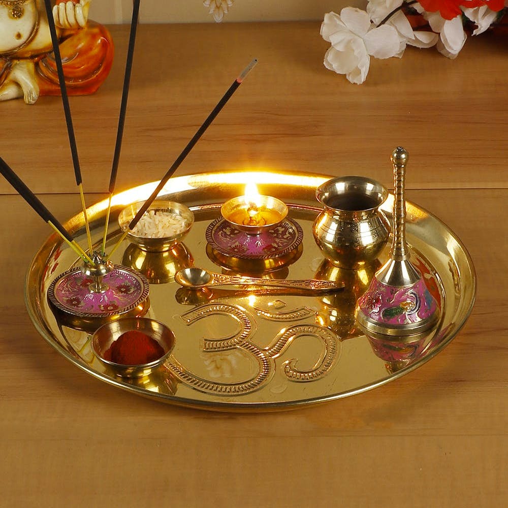 Brass Pooja Thali Set of 8