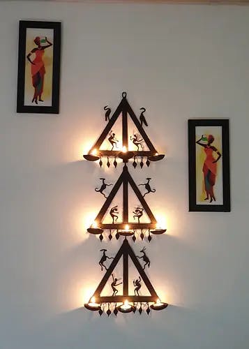 Wrought Iron Triangle Wall Hanging Laman Diya