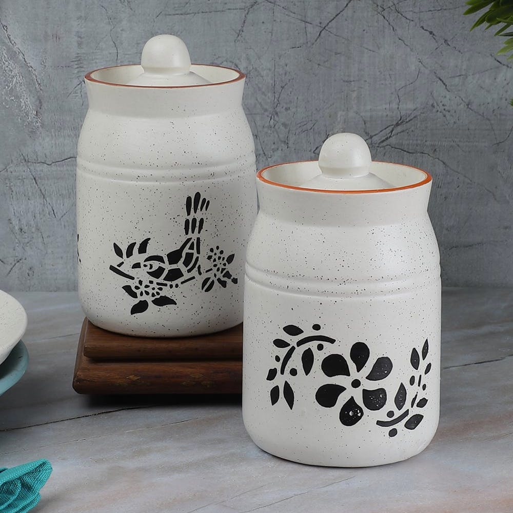 Handcrafted Ceramic Pickle Jars 500Ml (Set Of 2, White Matte)