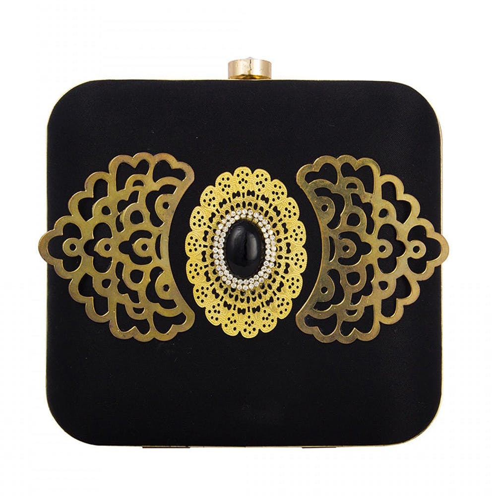 Gold Evil Eye Embellished Box Clutch
