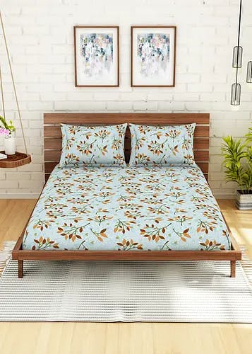 Leafy Printed Super Soft Cotton Double Bed Sheet with 2 Pillow Covers