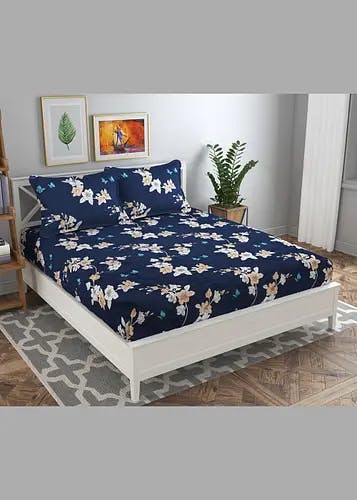 Floral Printed Blue King Bedsheet