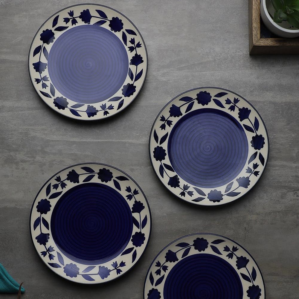Floral Blue And White Ceramic Side Plates & Ceramic Plates For Dinner Quarter Plates