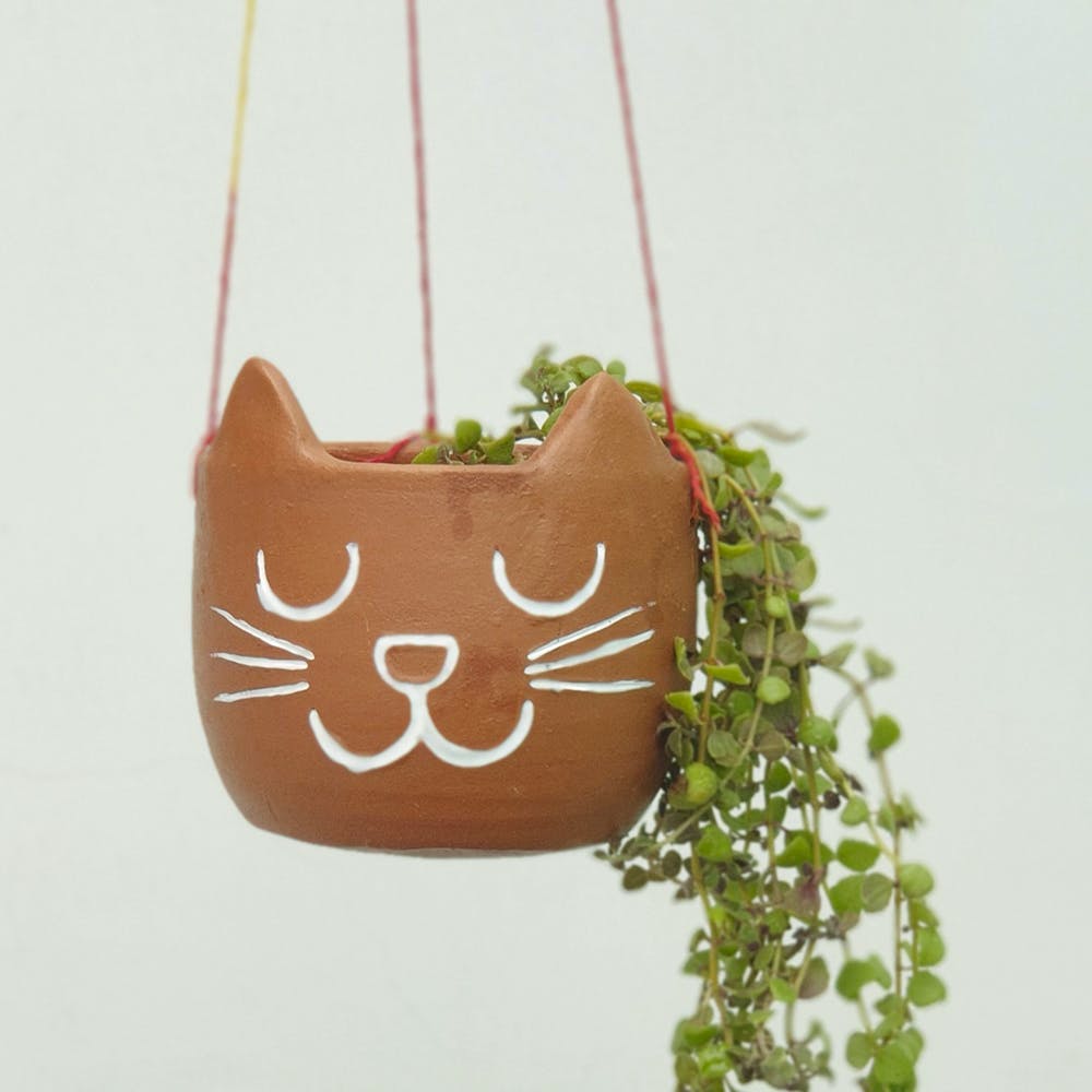 Terracotta Cat Hanging Planter