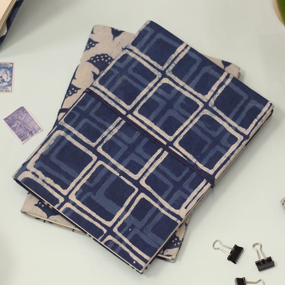 Indigo Tic Tac Toe Upcycled Handmade Notebook