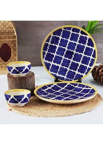Moroccan Blue Dinner Plates & Bowls - Set of 2